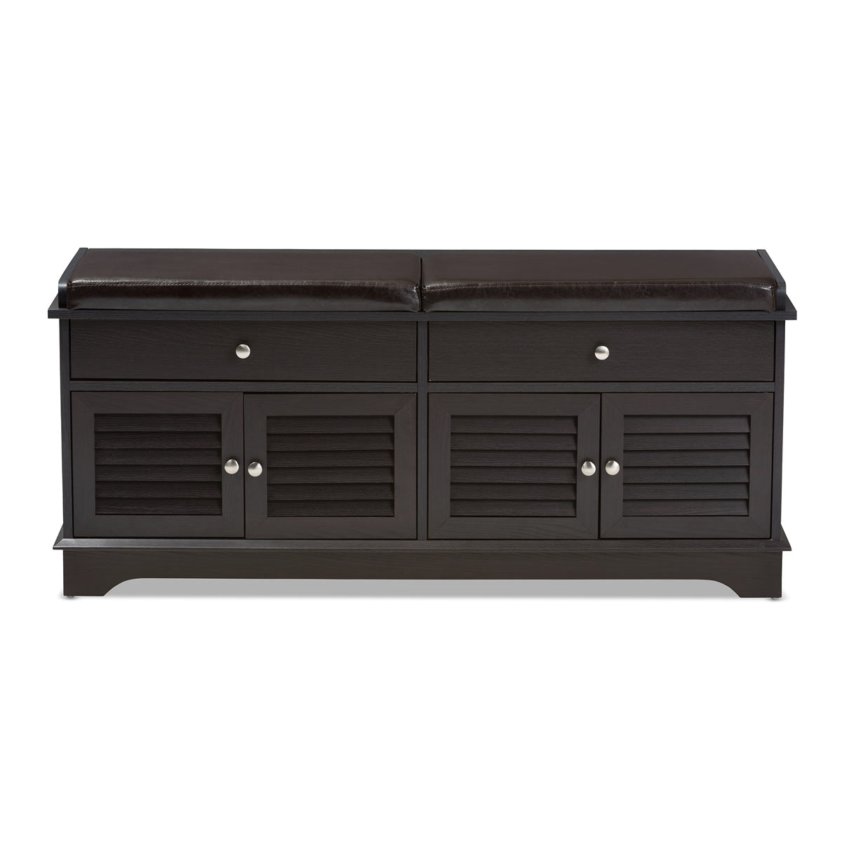 Baxton Studio Leo Modern and Contemporary Dark Brown Wood 2-Drawer Shoe Storage Bench Baxton Studio-benches-Minimal And Modern - 4