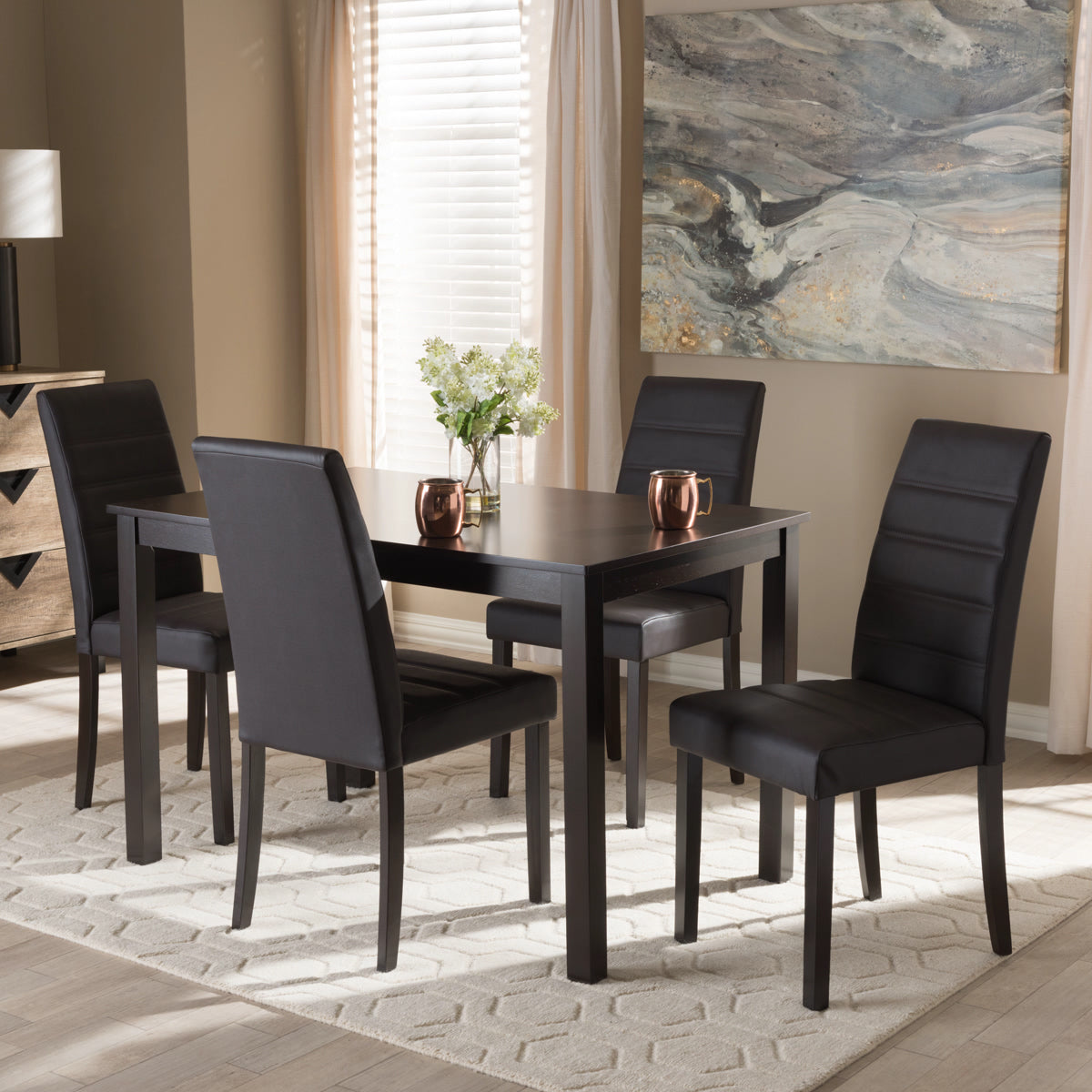 Baxton Studio Lorelle Modern and Contemporary Brown Faux Leather Upholstered 5-Piece Dining Set Baxton Studio-0-Minimal And Modern - 4