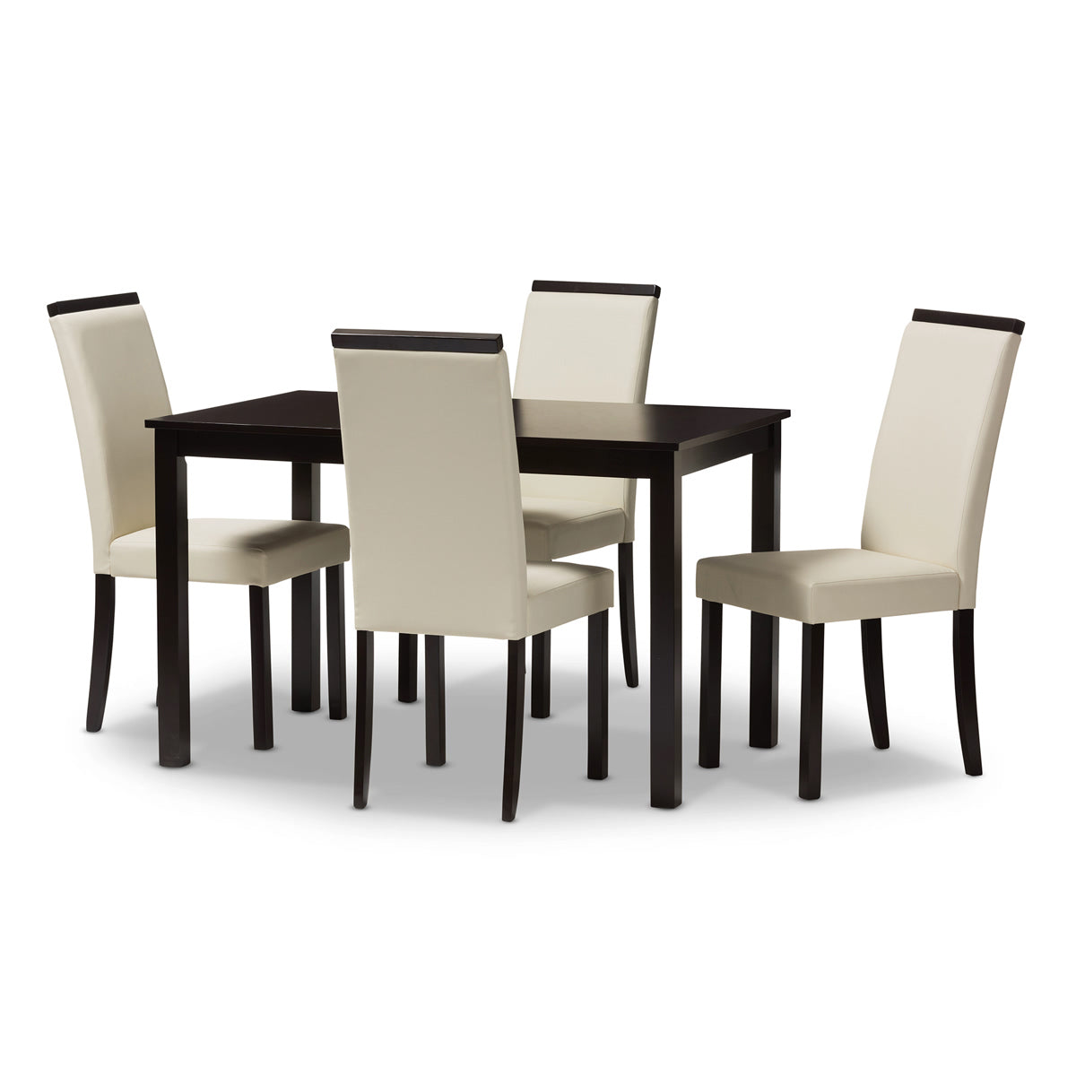 Baxton Studio Daveney Modern and Contemporary Cream Faux Leather Upholstered 5-Piece Dining Set Baxton Studio-0-Minimal And Modern - 1