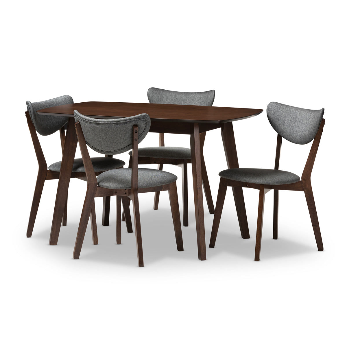 Baxton Studio Hadrea Mid-century Modern Walnut-Finished Dark Grey Fabric Upholstered 5-Piece Dining Set Baxton Studio-0-Minimal And Modern - 1