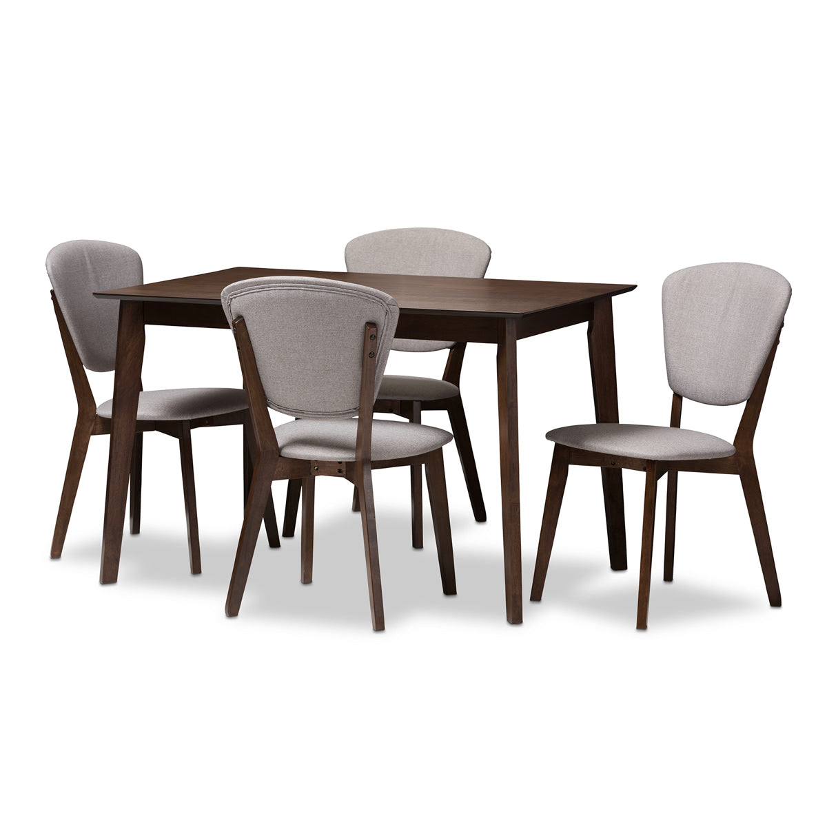 Baxton Studio Tarelle Mid-Century Modern Walnut-Finished Light Grey Fabric Upholstered 5-Piece Dining Set Baxton Studio-0-Minimal And Modern - 1