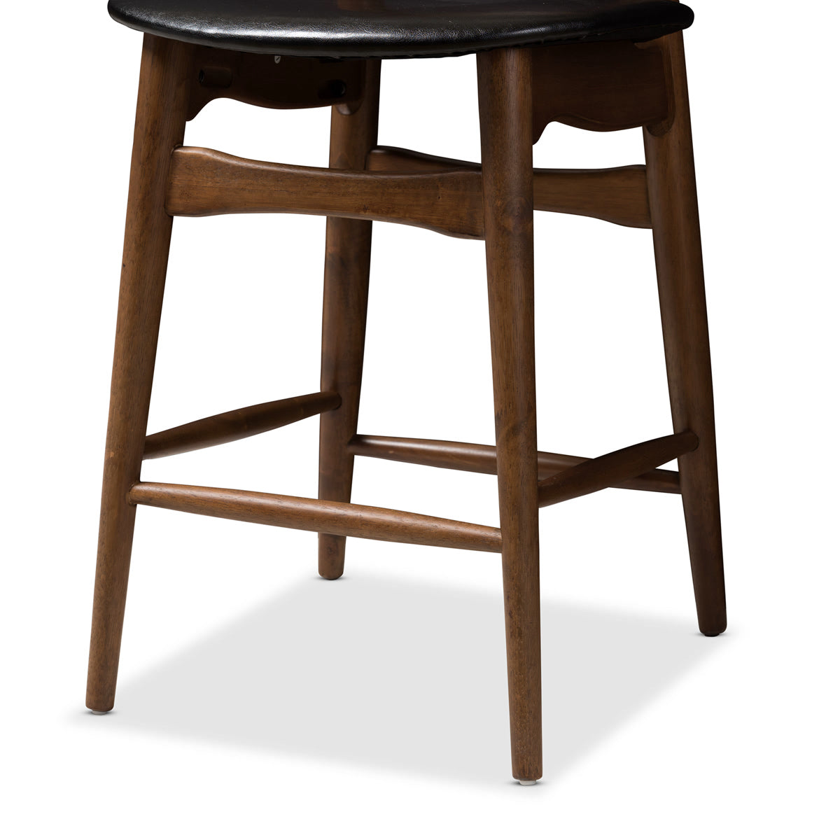 Baxton Studio Flora Mid-Century Modern Black Faux Leather Upholstered Walnut Finished Counter Stool (Set of 2) Baxton Studio-Bar Stools-Minimal And Modern - 5