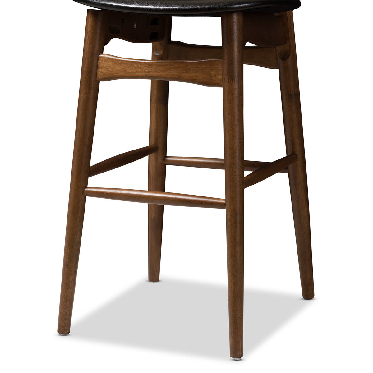 Baxton Studio Flora Mid-Century Modern Black Faux Leather Upholstered Walnut Finished Bar Stool (Set of 2) Baxton Studio-Bar Stools-Minimal And Modern - 5