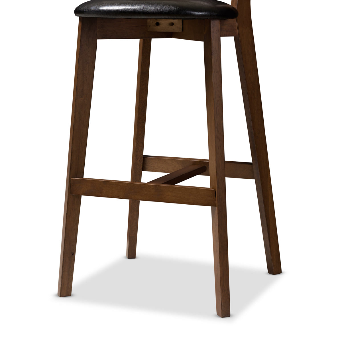 Baxton Studio Eline Mid-Century Modern Black Faux Leather Upholstered Walnut Finished Bar Stool (Set of 2) Baxton Studio-Bar Stools-Minimal And Modern - 5