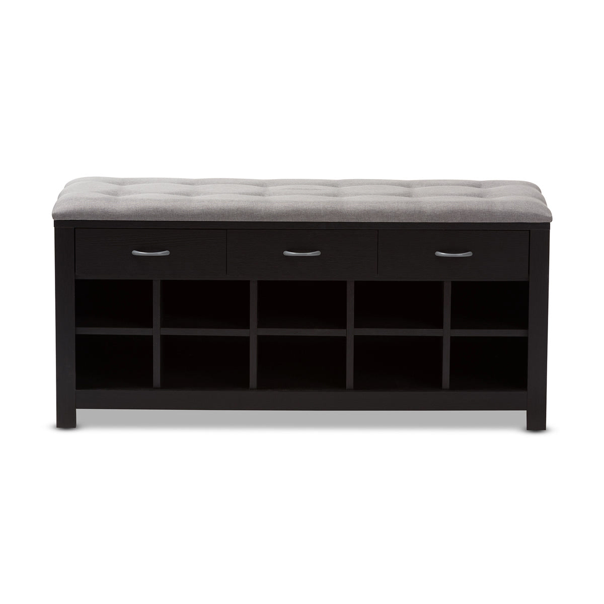 Baxton Studio Modern and Contemporary Espresso Finished Grey Fabric Upholstered Cushioned Entryway Bench Baxton Studio-0-Minimal And Modern - 3