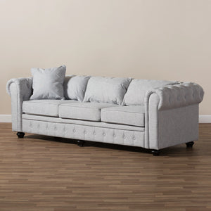 Baxton Studio Alaise Modern Classic Grey Linen Tufted Scroll Arm Chesterfield Sofa Baxton Studio-sofas-Minimal And Modern - 8