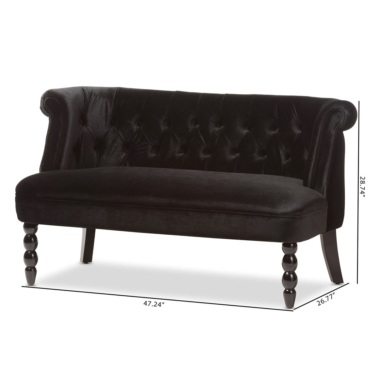 Baxton Studio Flax Victorian Style Contemporary Black Velvet Fabric Upholstered 2-seater Loveseat Baxton Studio-sofas-Minimal And Modern - 2