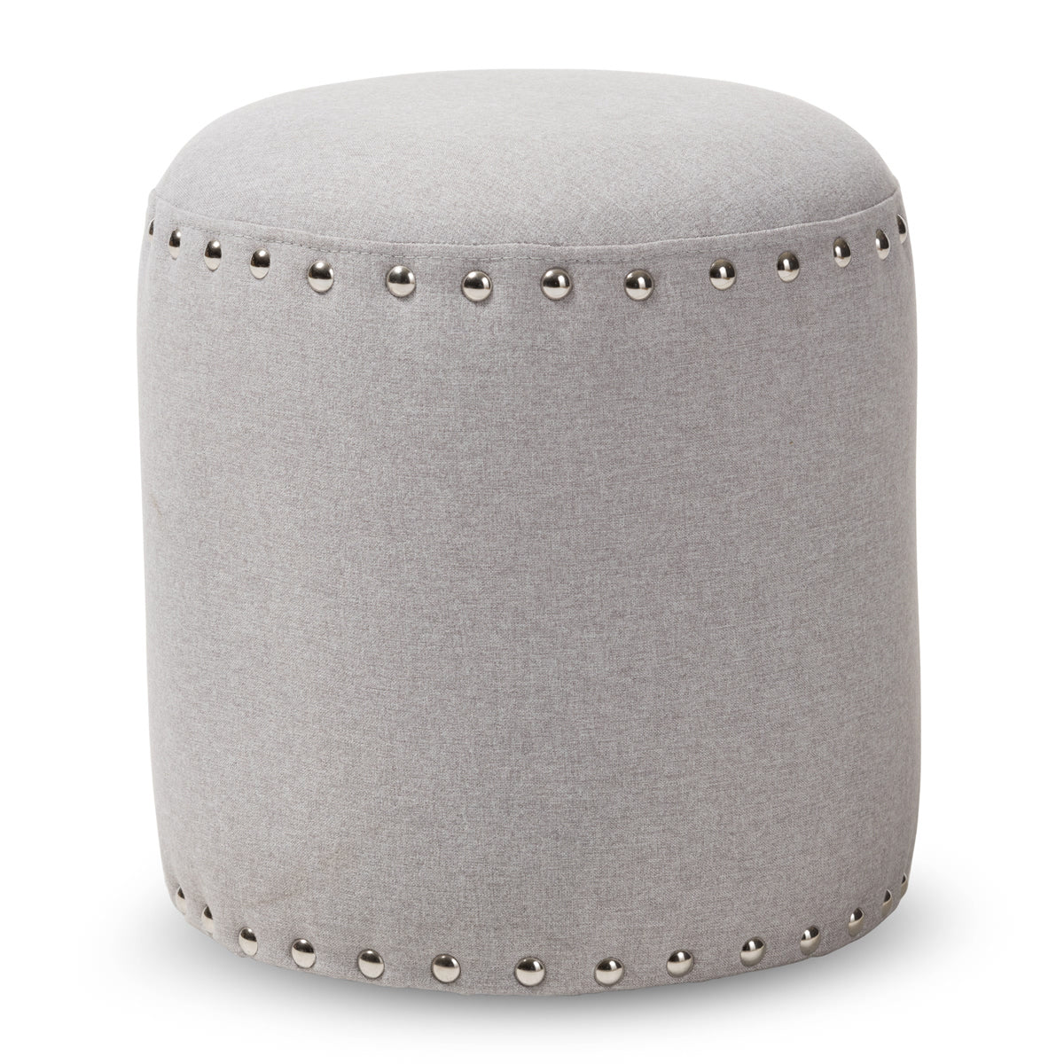 Baxton Studio Rosine Modern and Contemporary Light Grey Fabric Upholstered Nail Trim Ottoman Baxton Studio-ottomans-Minimal And Modern - 1