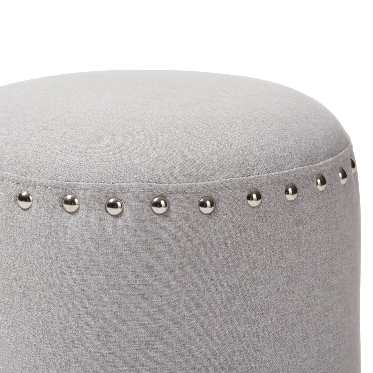 Baxton Studio Rosine Modern and Contemporary Light Grey Fabric Upholstered Nail Trim Ottoman Baxton Studio-ottomans-Minimal And Modern - 2