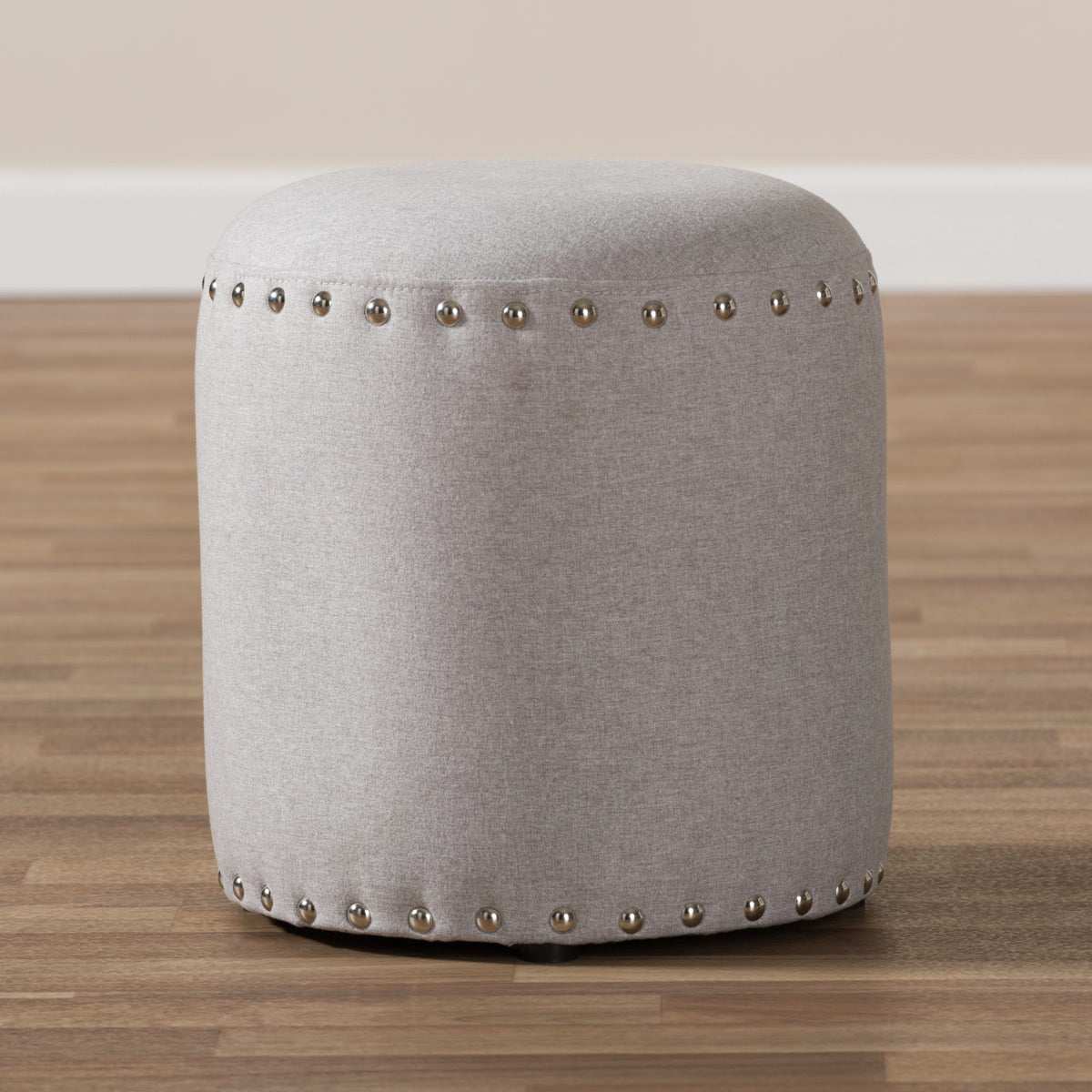 Baxton Studio Rosine Modern and Contemporary Light Grey Fabric Upholstered Nail Trim Ottoman Baxton Studio-ottomans-Minimal And Modern - 4