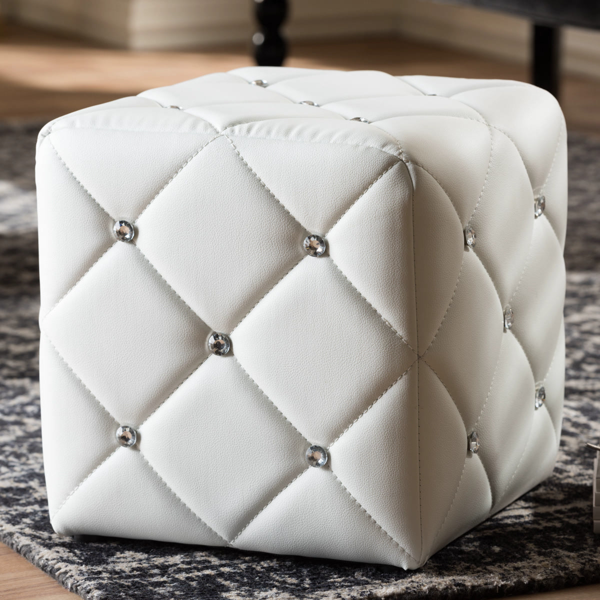 Baxton Studio Stacey Modern and Contemporary White Faux Leather Upholstered Ottoman Baxton Studio-ottomans-Minimal And Modern - 3