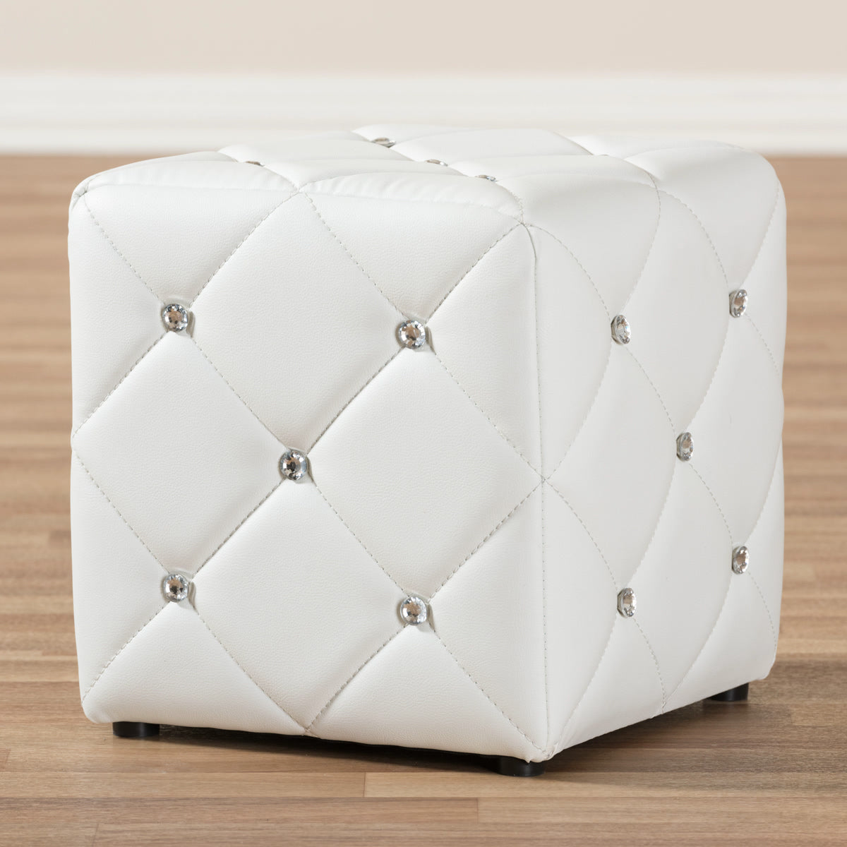 Baxton Studio Stacey Modern and Contemporary White Faux Leather Upholstered Ottoman Baxton Studio-ottomans-Minimal And Modern - 4