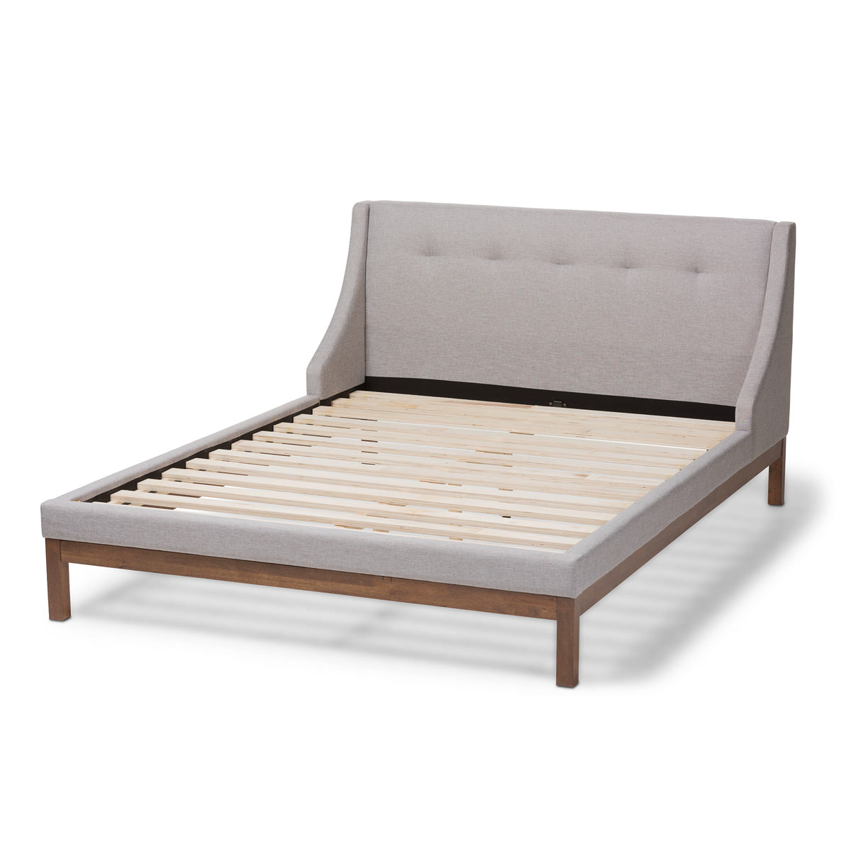 Baxton Studio Louvain Modern and Contemporary Greyish Beige Fabric Upholstered Walnut-Finished Full Sized Platform Bed Baxton Studio-beds-Minimal And Modern - 3