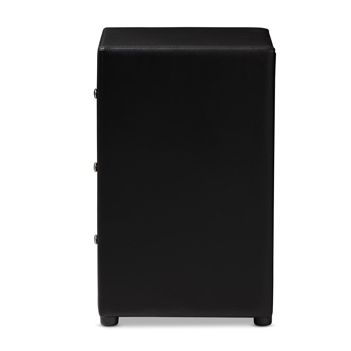 Baxton Studio Tessa Modern and Contemporary Black Faux Leather Upholstered 3-Drawer Nightstand Baxton Studio-nightstands-Minimal And Modern - 4