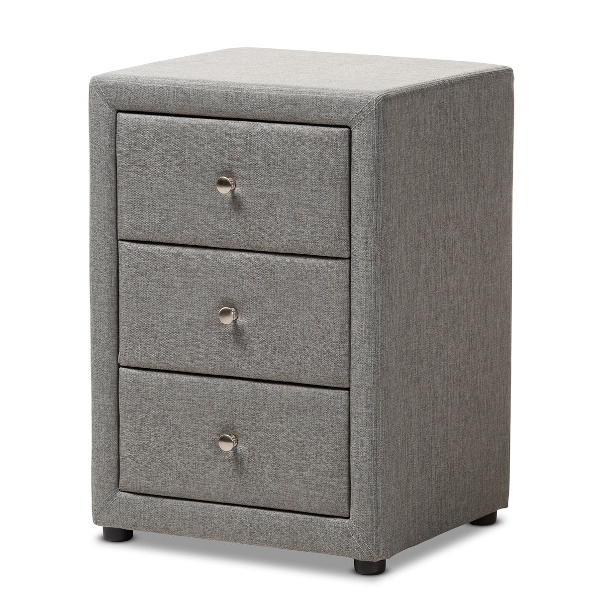 Baxton Studio Tessa Modern and Contemporary Grey Fabric Upholstered 3-Drawer Nightstand Baxton Studio-nightstands-Minimal And Modern - 1