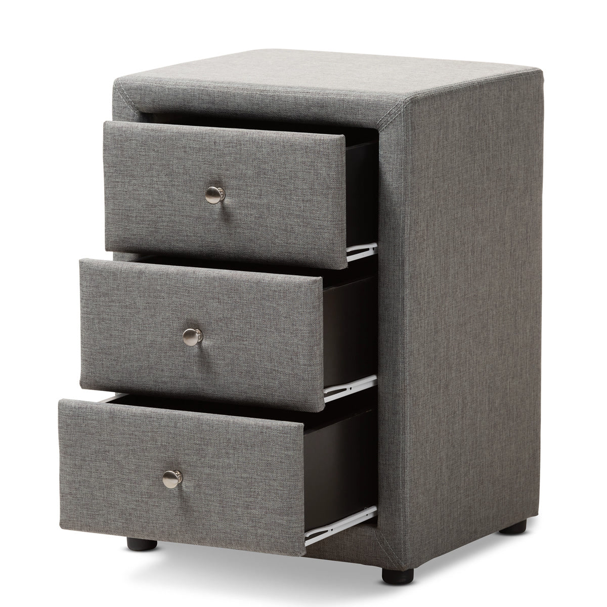 Baxton Studio Tessa Modern and Contemporary Grey Fabric Upholstered 3-Drawer Nightstand Baxton Studio-nightstands-Minimal And Modern - 2