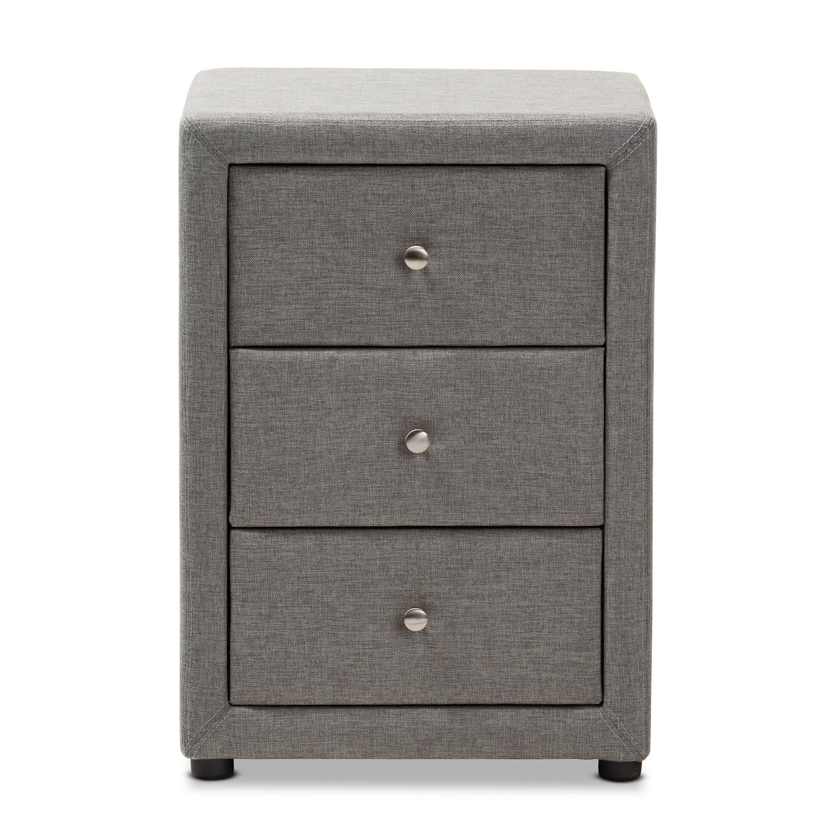 Baxton Studio Tessa Modern and Contemporary Grey Fabric Upholstered 3-Drawer Nightstand Baxton Studio-nightstands-Minimal And Modern - 3