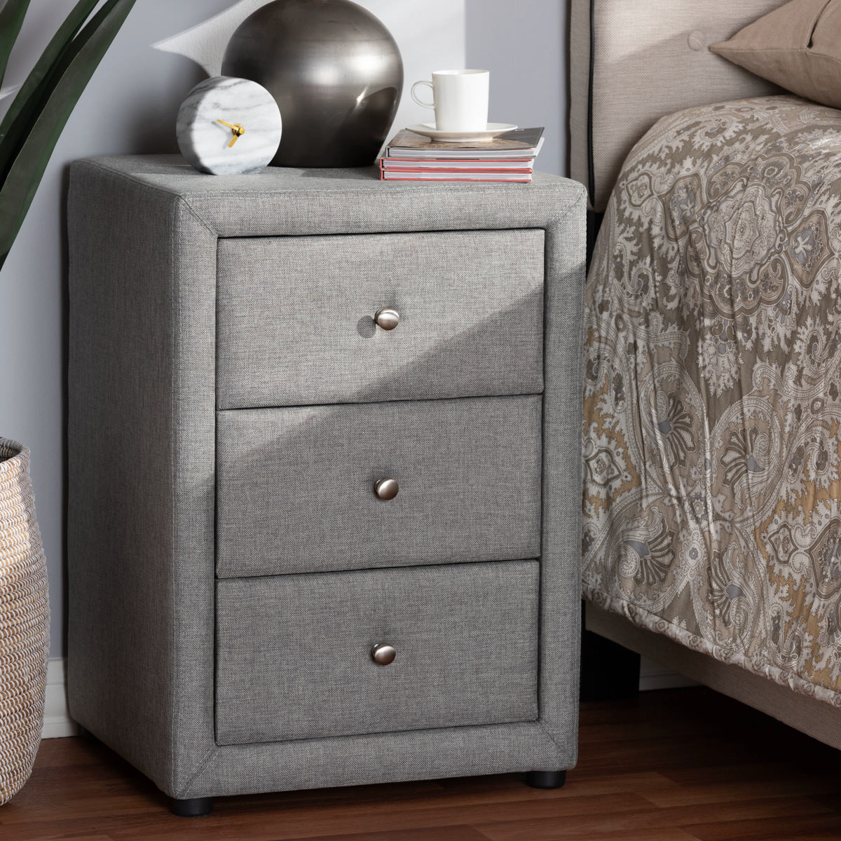 Baxton Studio Tessa Modern and Contemporary Grey Fabric Upholstered 3-Drawer Nightstand Baxton Studio-nightstands-Minimal And Modern - 7