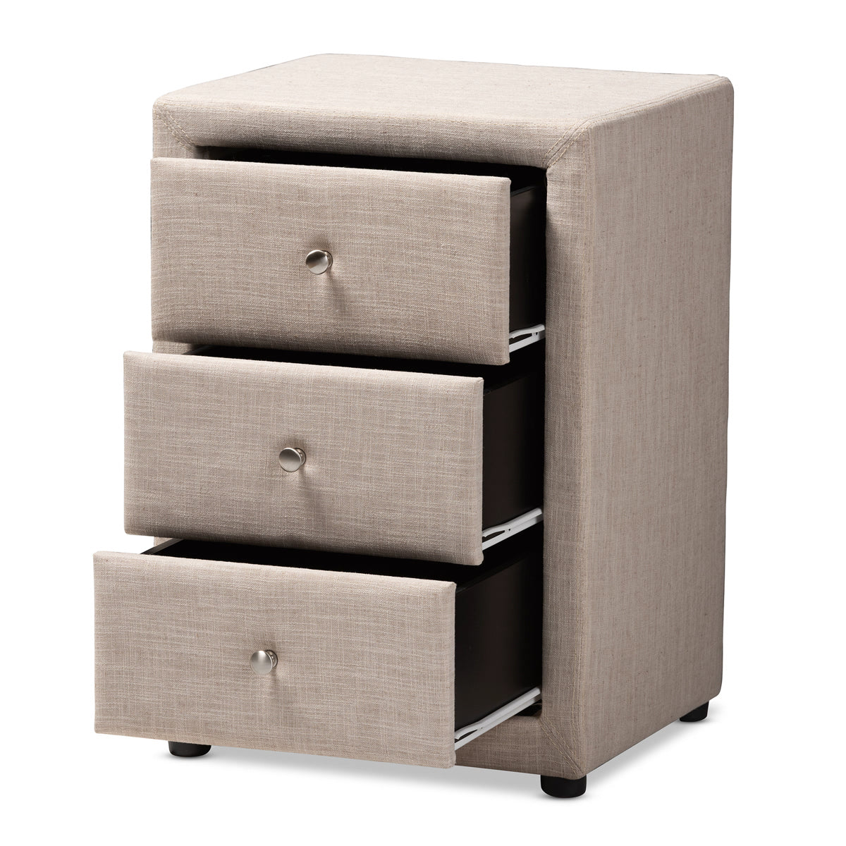 Baxton Studio Tessa Modern and Contemporary Beige Fabric Upholstered 3-Drawer Nightstand Baxton Studio-nightstands-Minimal And Modern - 2