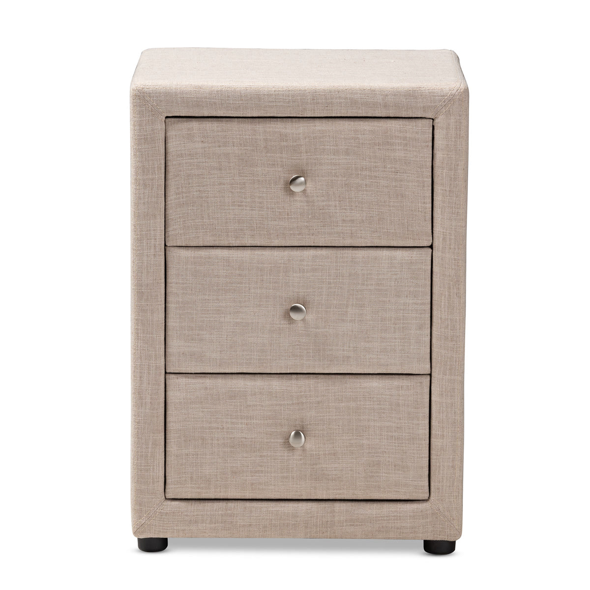 Baxton Studio Tessa Modern and Contemporary Beige Fabric Upholstered 3-Drawer Nightstand Baxton Studio-nightstands-Minimal And Modern - 3