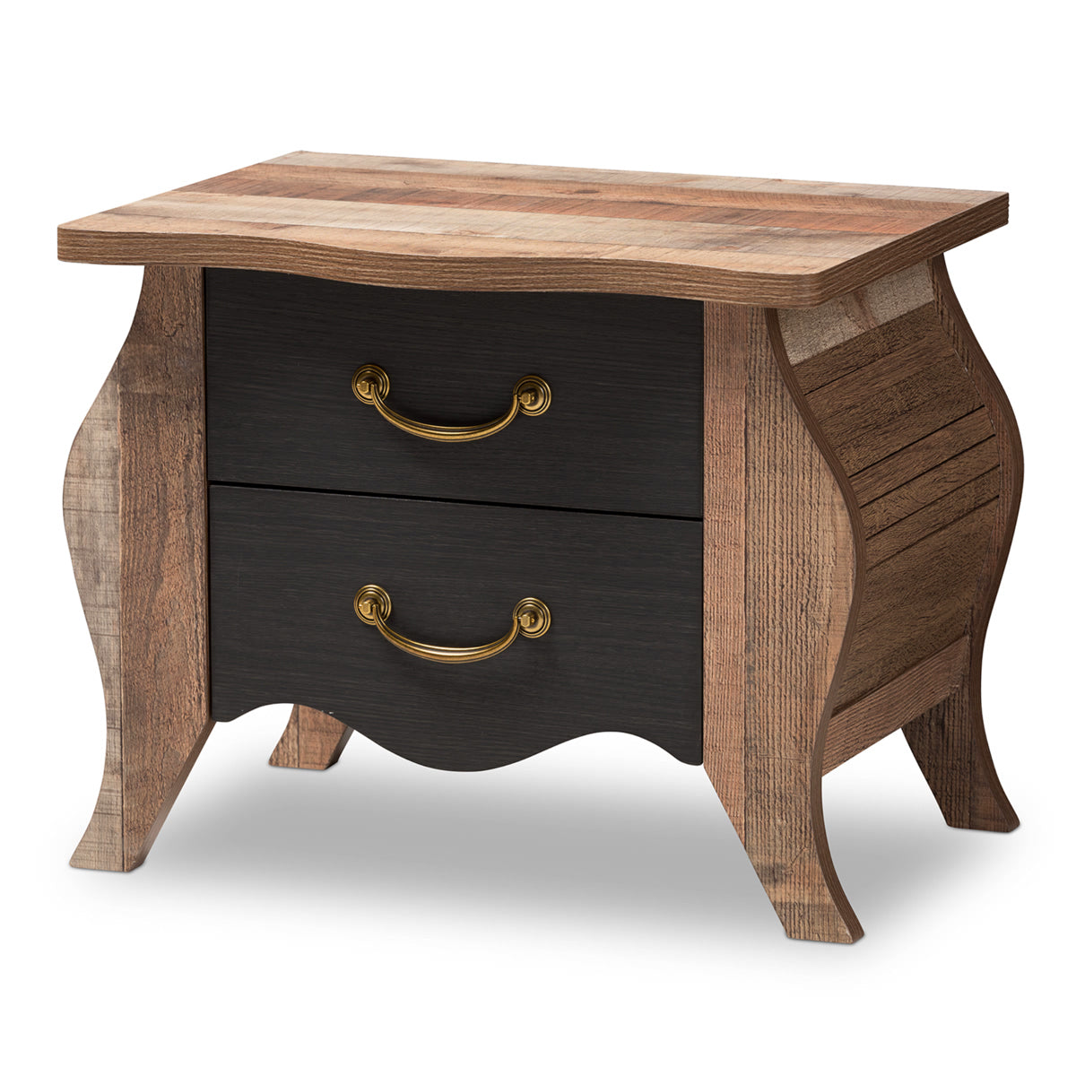 Baxton Studio Romilly Country Cottage Farmhouse Black and Oak-Finished Wood 2-Drawer Nightstand Baxton Studio-nightstands-Minimal And Modern - 1