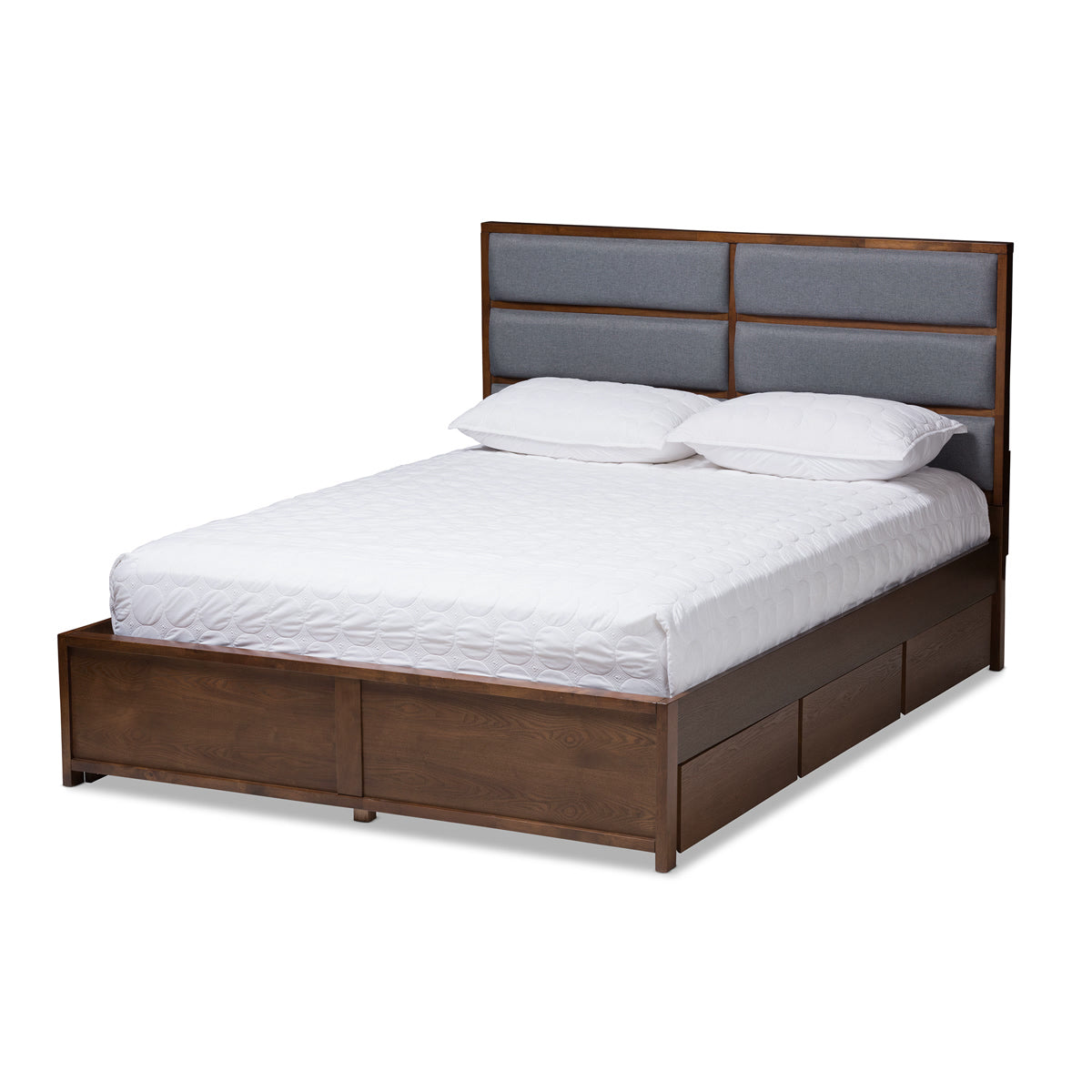 Baxton Studio Macey Modern and Contemporary Dark Grey Fabric Upholstered Walnut Finished King Size Storage Platform Bed Baxton Studio-beds-Minimal And Modern - 1