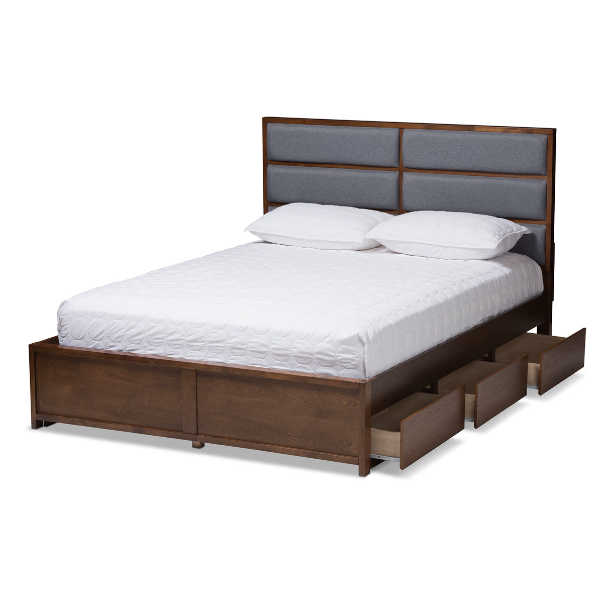 Baxton Studio Macey Modern and Contemporary Dark Grey Fabric Upholstered Walnut Finished King Size Storage Platform Bed Baxton Studio-beds-Minimal And Modern - 5