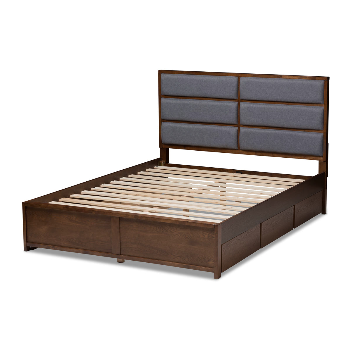 Baxton Studio Macey Modern and Contemporary Dark Grey Fabric Upholstered Walnut Finished King Size Storage Platform Bed Baxton Studio-beds-Minimal And Modern - 7