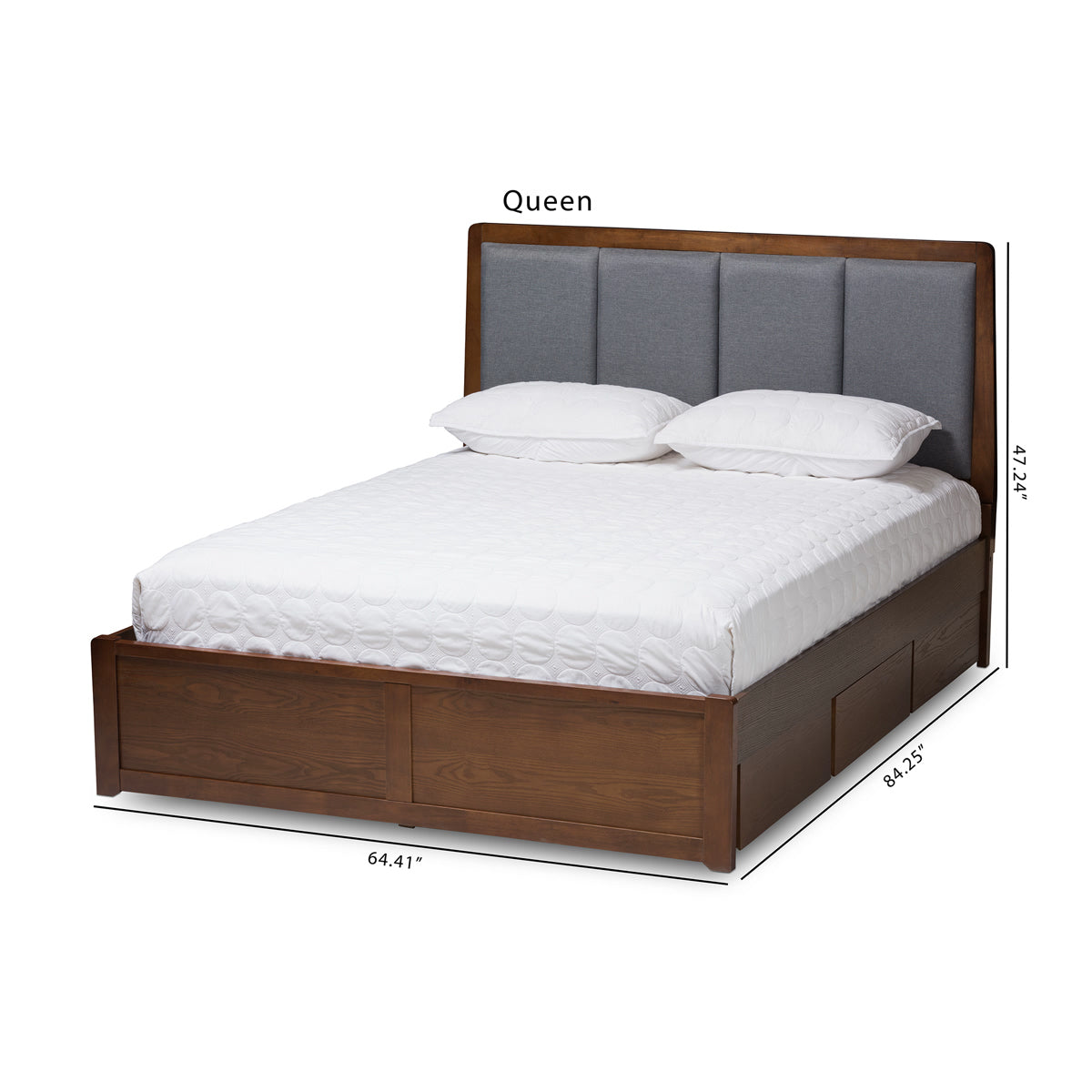 Baxton Studio Brannigan Modern and Contemporary Dark Grey Fabric Upholstered Walnut Finished Queen Size Storage Platform Bed Baxton Studio-beds-Minimal And Modern - 3