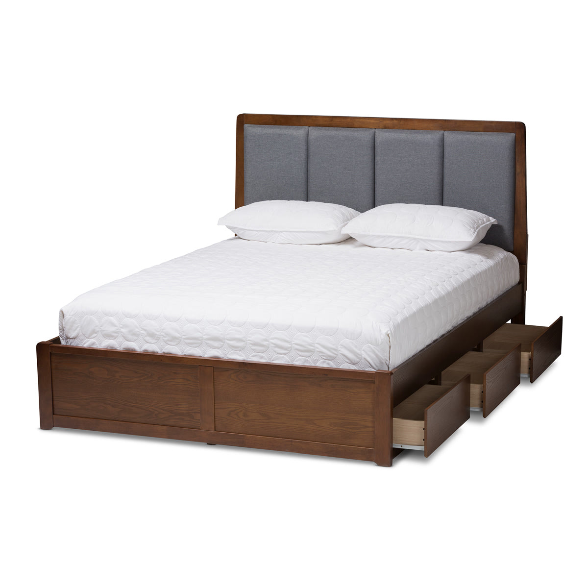 Baxton Studio Brannigan Modern and Contemporary Dark Grey Fabric Upholstered Walnut Finished King Size Storage Platform Bed Baxton Studio-beds-Minimal And Modern - 5