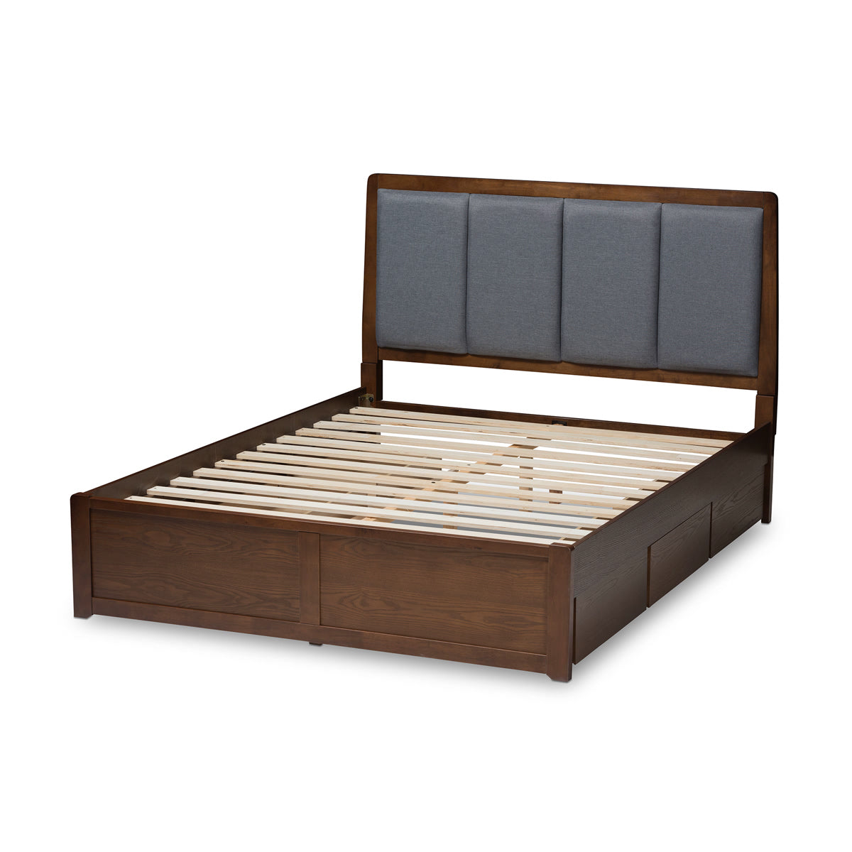 Baxton Studio Brannigan Modern and Contemporary Dark Grey Fabric Upholstered Walnut Finished King Size Storage Platform Bed Baxton Studio-beds-Minimal And Modern - 7