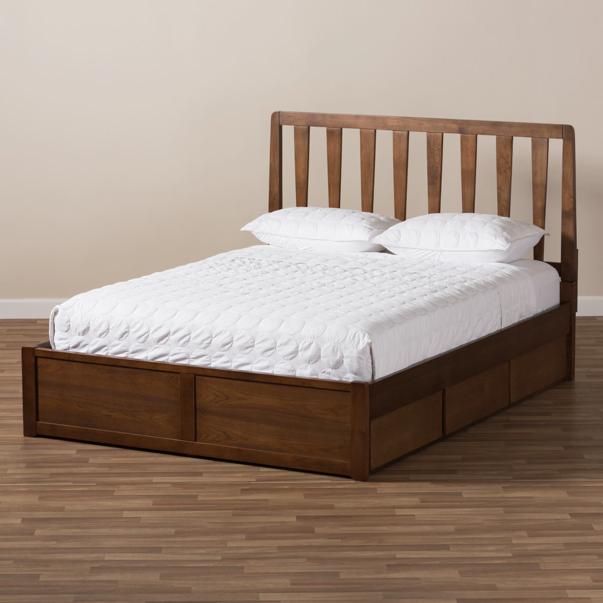 Baxton Studio Raurey Modern and Contemporary Walnut Finished King Size Storage Platform Bed Baxton Studio-beds-Minimal And Modern - 3