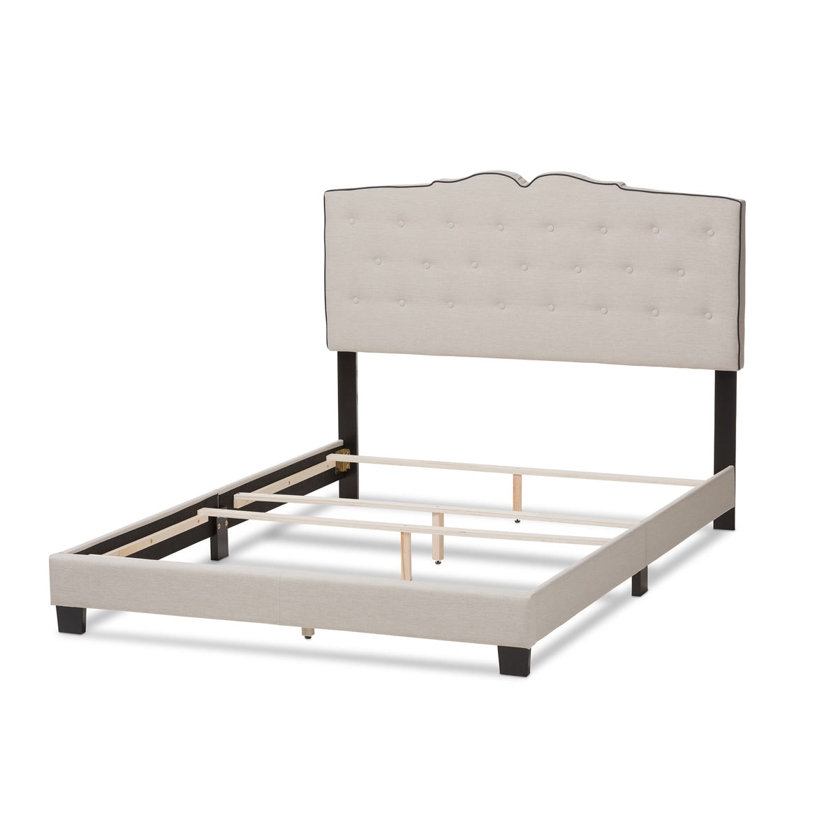 Baxton Studio Vivienne Modern and Contemporary Light Beige Fabric Upholstered Queen Size Bed Baxton Studio-0-Minimal And Modern - 4