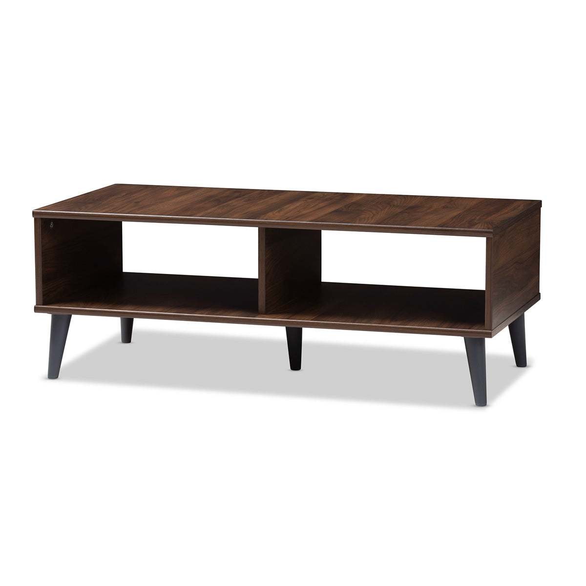 Baxton Studio Pierre Mid-Century Modern Brown and Dark Grey Finished Wood Coffee Table Baxton Studio-coffee tables-Minimal And Modern - 1