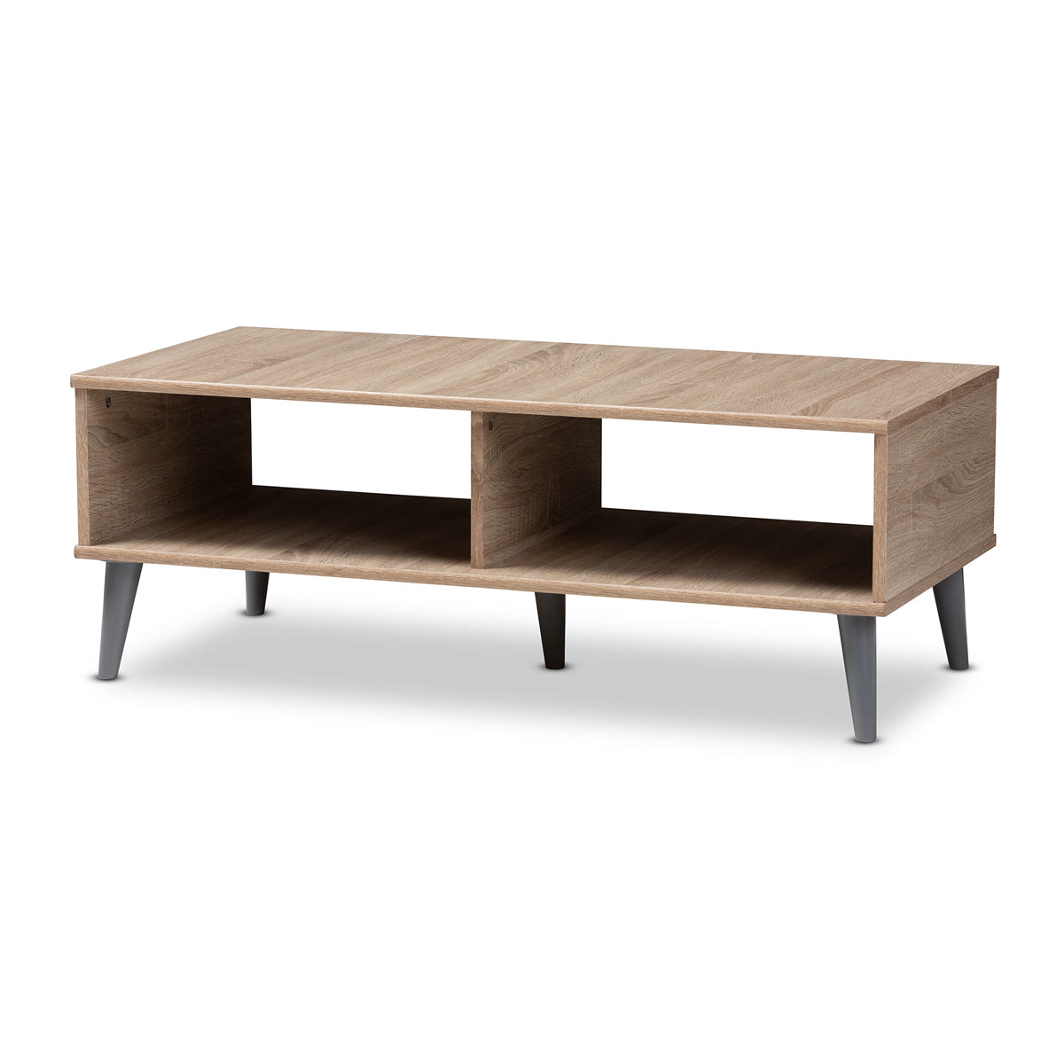 Baxton Studio Pierre Mid-Century Modern Oak and Light Grey Finished Wood Coffee Table Baxton Studio-coffee tables-Minimal And Modern - 1