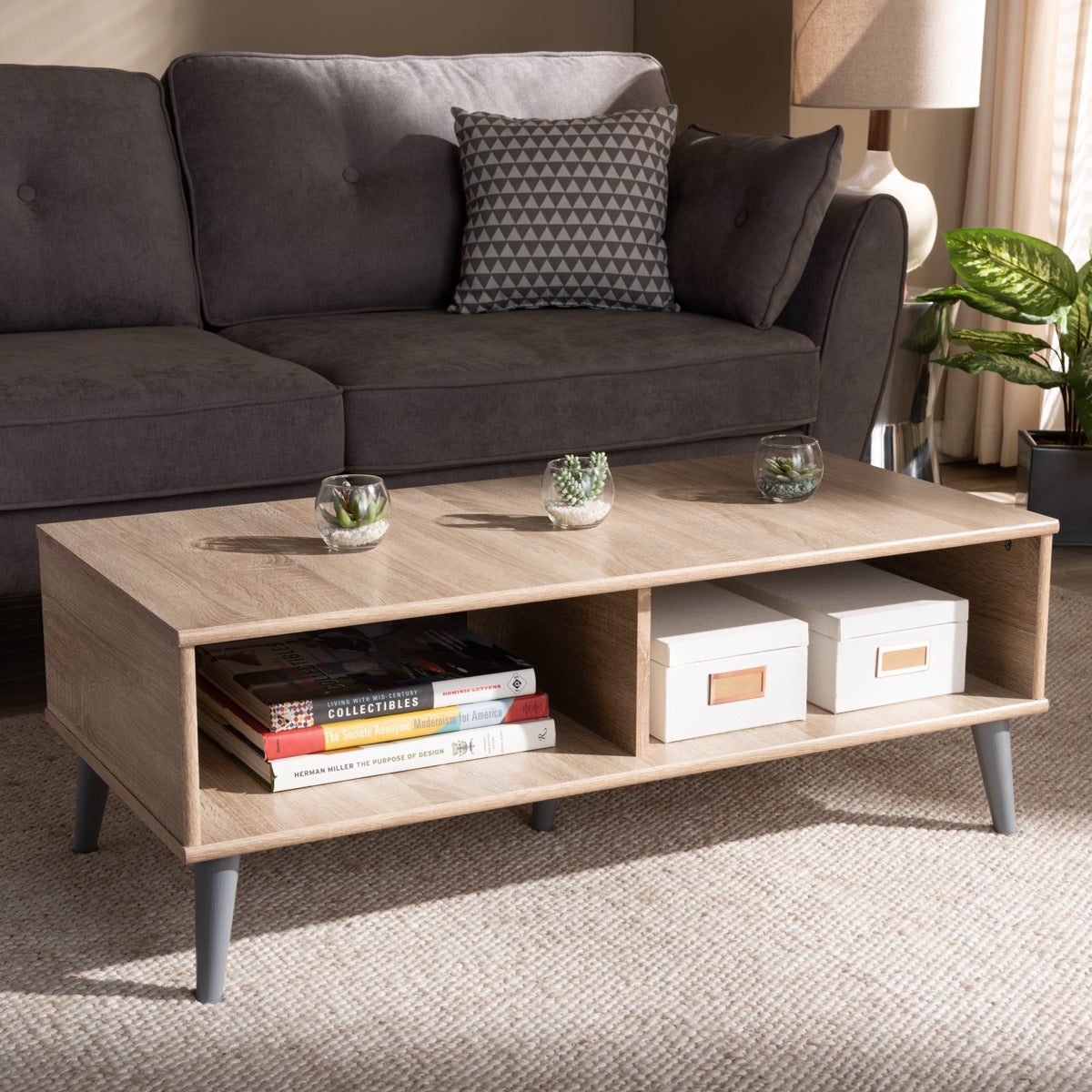 Baxton Studio Pierre Mid-Century Modern Oak and Light Grey Finished Wood Coffee Table Baxton Studio-coffee tables-Minimal And Modern - 5