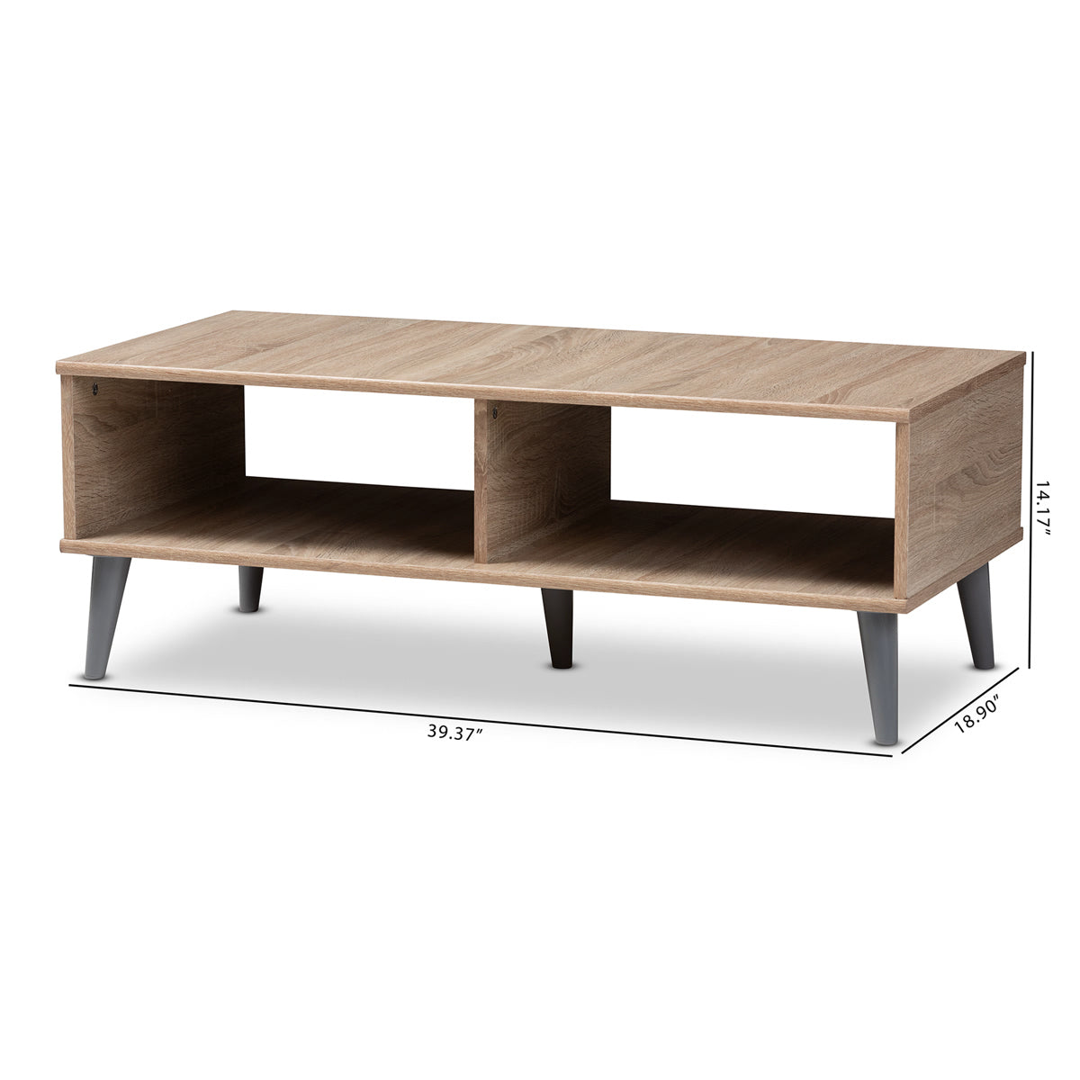 Baxton Studio Pierre Mid-Century Modern Oak and Light Grey Finished Wood Coffee Table Baxton Studio-coffee tables-Minimal And Modern - 7