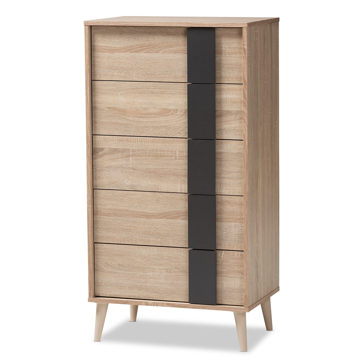 Baxton Studio Lisen Mid-Century Modern Light Oak and Grey 5-Drawer Chest Baxton Studio-Dresser-Minimal And Modern - 1