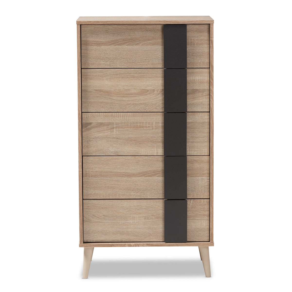 Baxton Studio Lisen Mid-Century Modern Light Oak and Grey 5-Drawer Chest Baxton Studio-Dresser-Minimal And Modern - 4