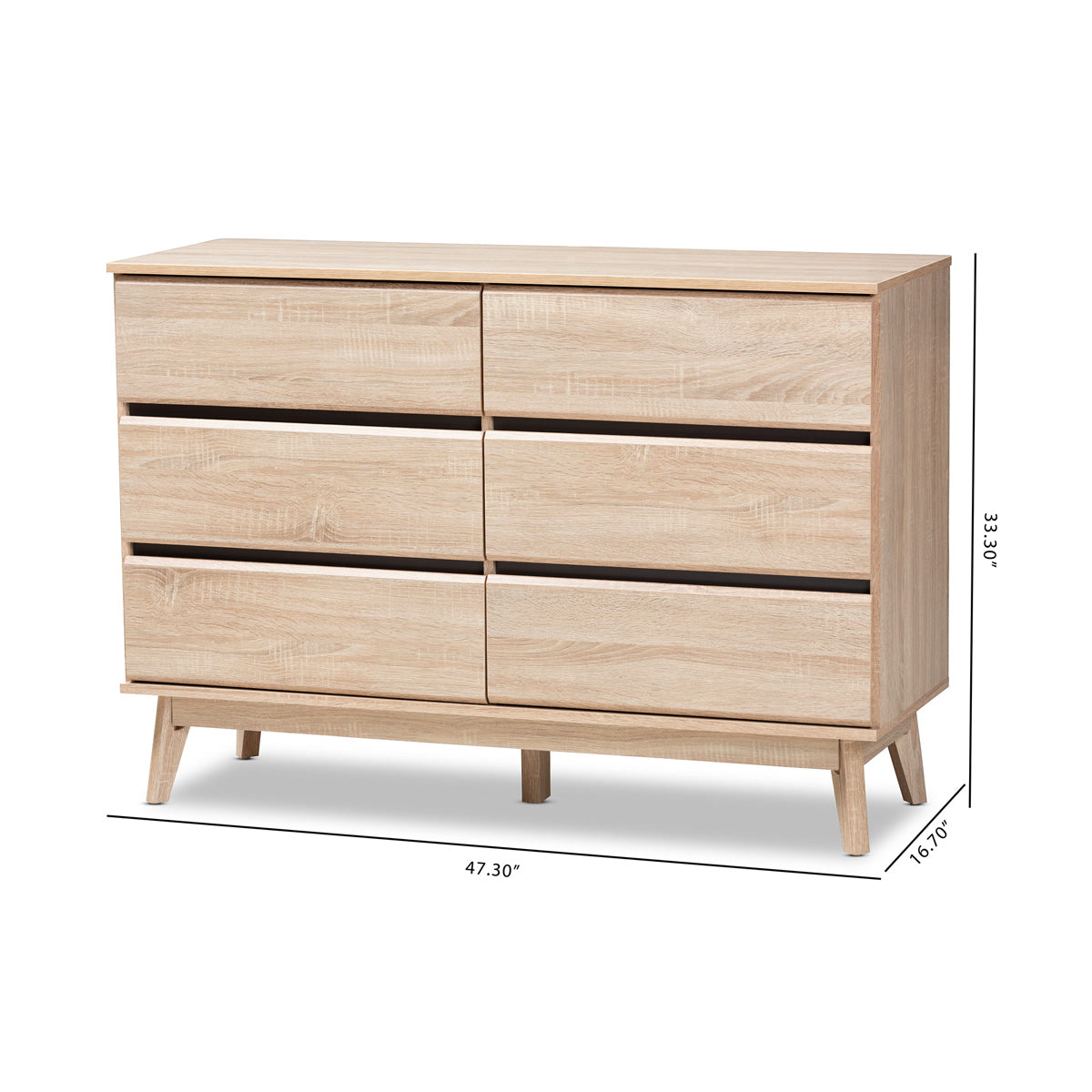 Baxton Studio Miren Mid-Century Modern Light Oak and Dark Grey 6-Drawer Dresser Baxton Studio-Dresser-Minimal And Modern - 2