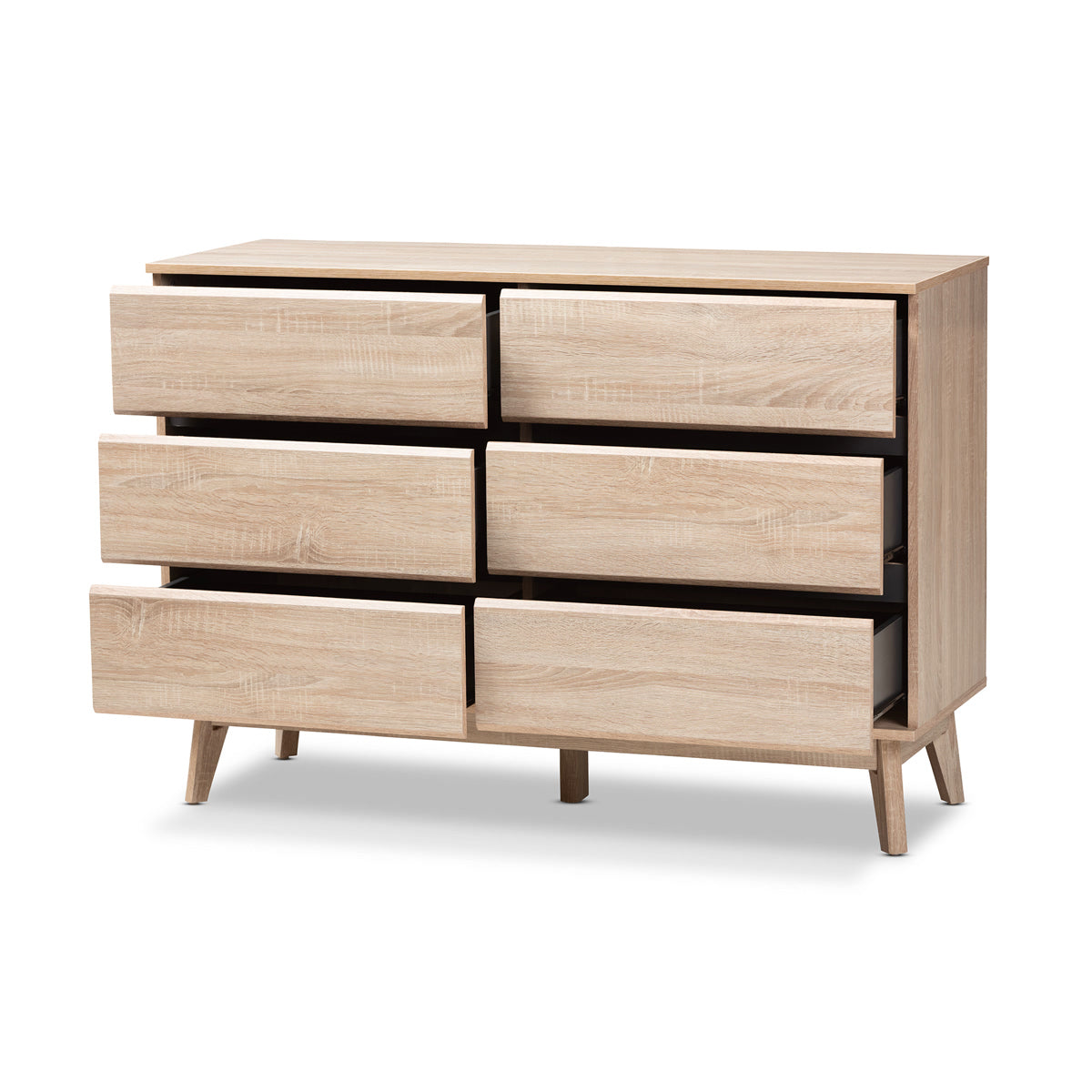 Baxton Studio Miren Mid-Century Modern Light Oak and Dark Grey 6-Drawer Dresser Baxton Studio-Dresser-Minimal And Modern - 3