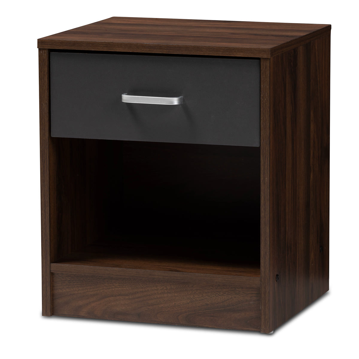 Baxton Studio Hansel Modern and Contemporary 1-Drawer Dark Brown and Dark Grey Finished Nightstand Baxton Studio-nightstands-Minimal And Modern - 1