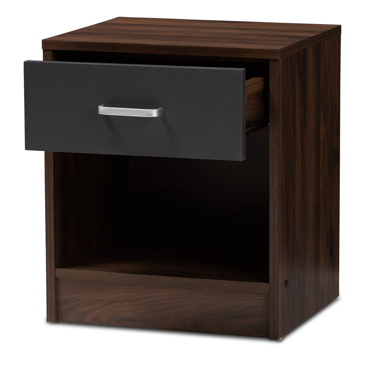 Baxton Studio Hansel Modern and Contemporary 1-Drawer Dark Brown and Dark Grey Finished Nightstand Baxton Studio-nightstands-Minimal And Modern - 2