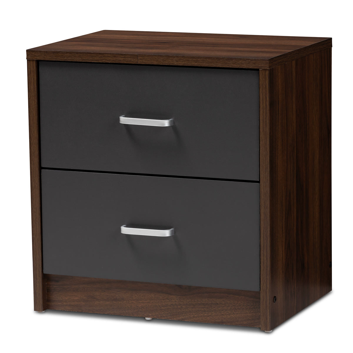 Baxton Studio Hansel Modern and Contemporary 2-Drawer Dark Brown and Dark Grey Finished Nightstand Baxton Studio-nightstands-Minimal And Modern - 1