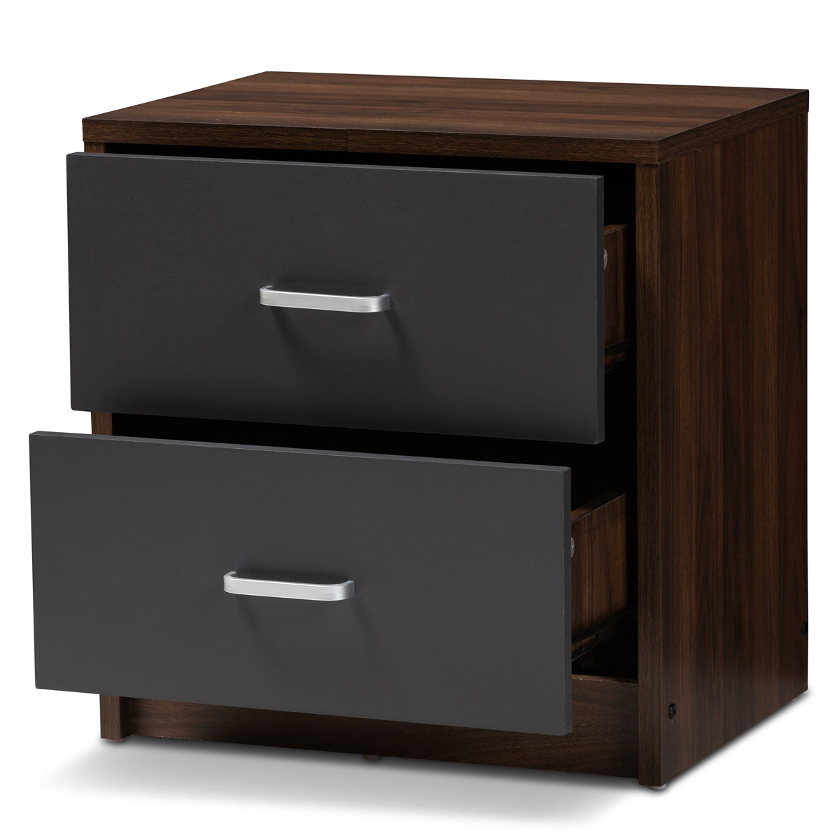 Baxton Studio Hansel Modern and Contemporary 2-Drawer Dark Brown and Dark Grey Finished Nightstand Baxton Studio-nightstands-Minimal And Modern - 2