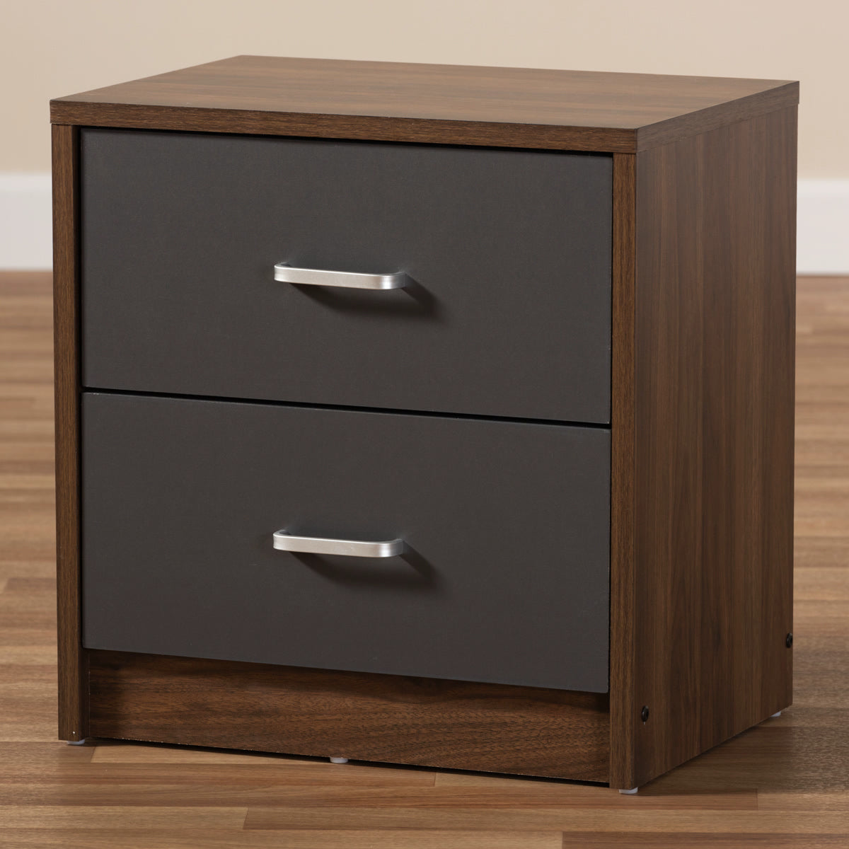 Baxton Studio Hansel Modern and Contemporary 2-Drawer Dark Brown and Dark Grey Finished Nightstand Baxton Studio-nightstands-Minimal And Modern - 7