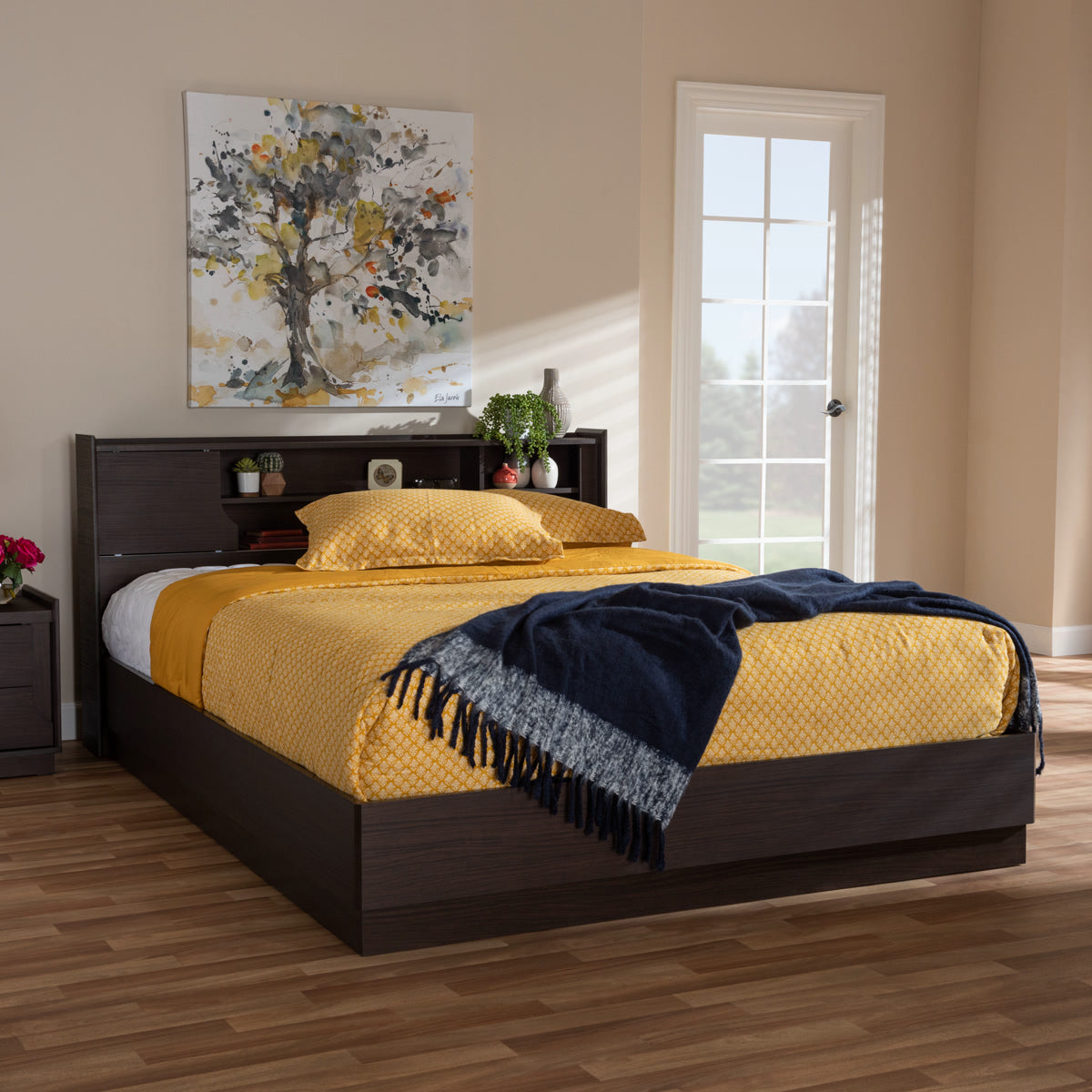 Baxton Studio Larsine Modern and Contemporary Brown Finished Queen Size Platform Storage Bed Baxton Studio-beds-Minimal And Modern - 6