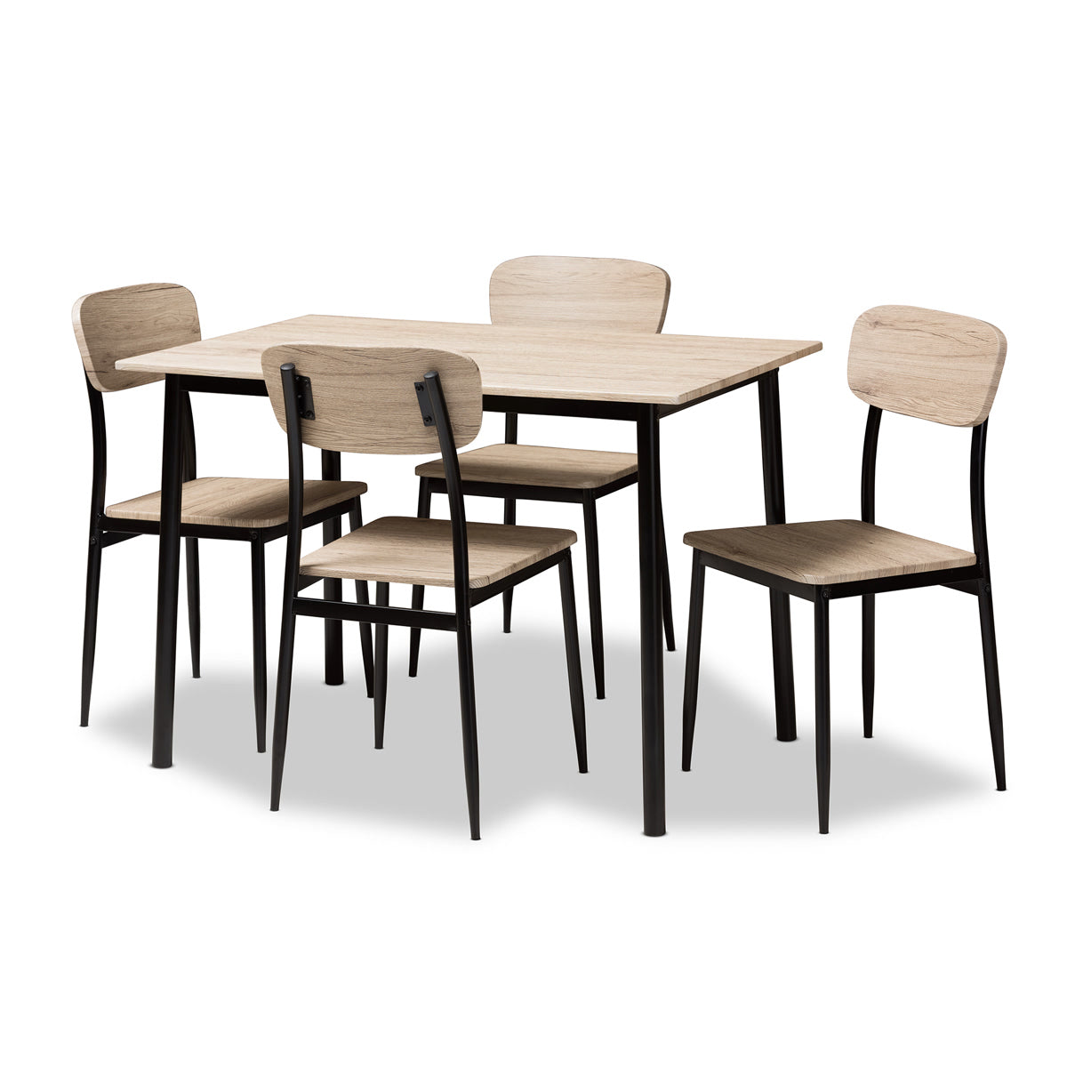 Baxton Studio Honore Mid-Century Modern Light Brown Wood Finished Matte Black Frame 5-Piece Dining Set Baxton Studio-0-Minimal And Modern - 1