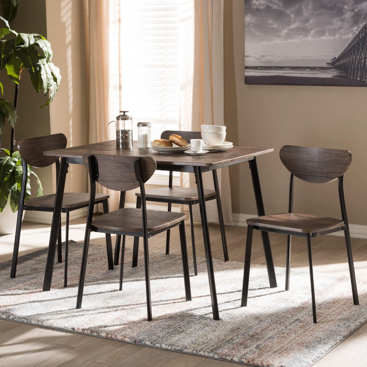 Baxton Studio Ornette Mid-Century Modern Matte Black Frame 5-Piece Dining Set Baxton Studio-0-Minimal And Modern - 5