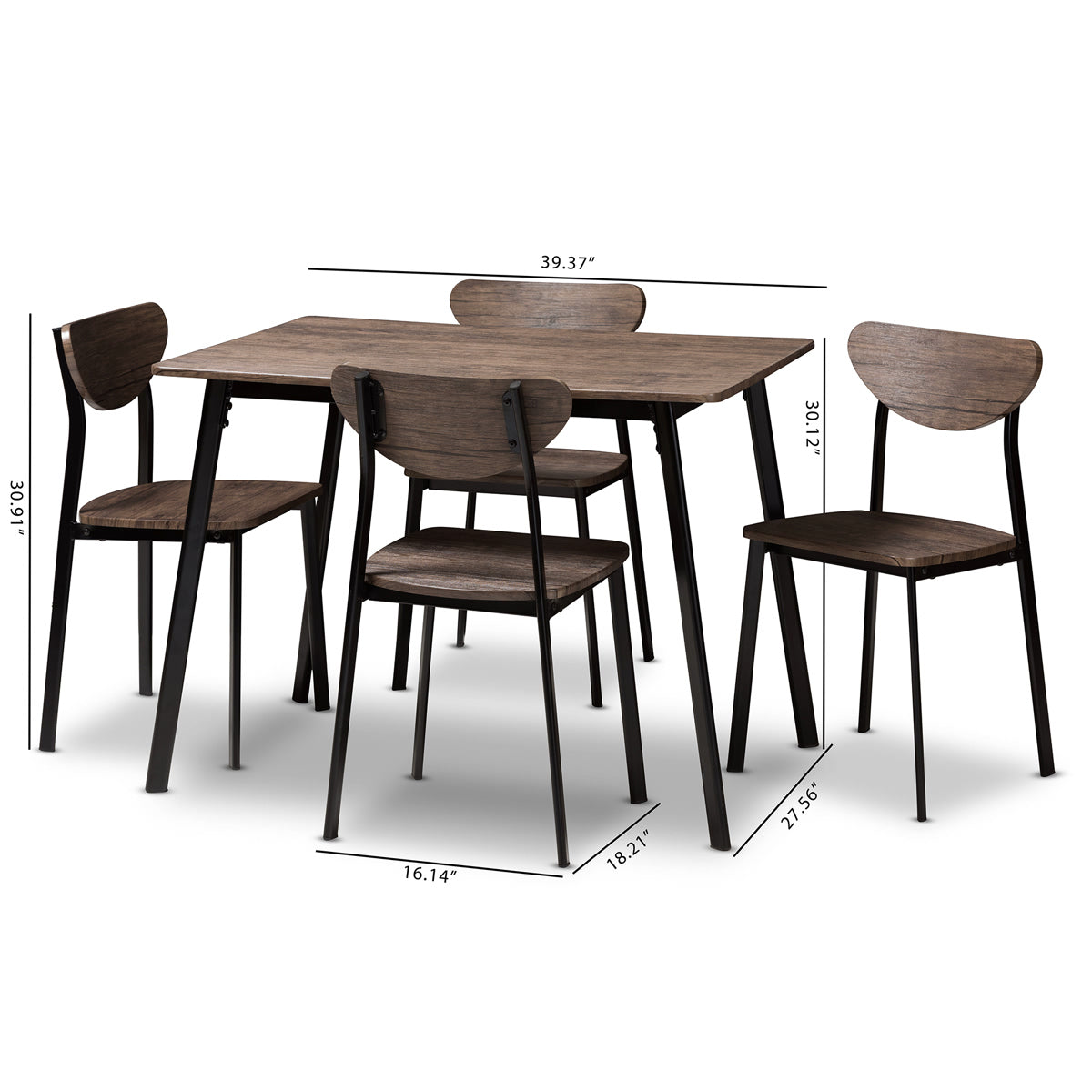 Baxton Studio Ornette Mid-Century Modern Matte Black Frame 5-Piece Dining Set Baxton Studio-0-Minimal And Modern - 7